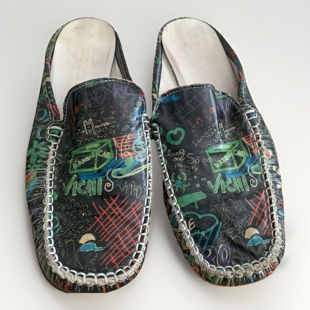Sesto Meuccio Graffiti Pop Art Leather‎ Loafers Slides Made in Italy 8